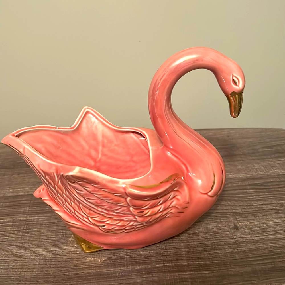 Vintage Cameron Clay MCM pink swan  flamingo 🦢 planter, cottage - Picture 2 of 5